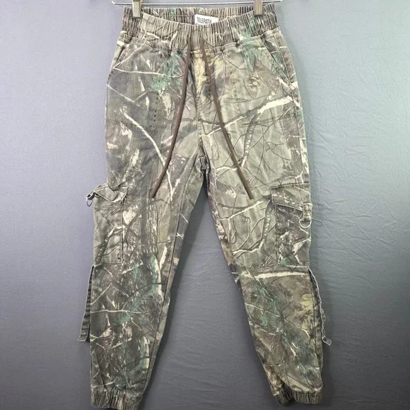 Telepatia Camo Cargo Joggers Mens Small Green Brown Tree Forest Utility Pants - Picture 3 of 9